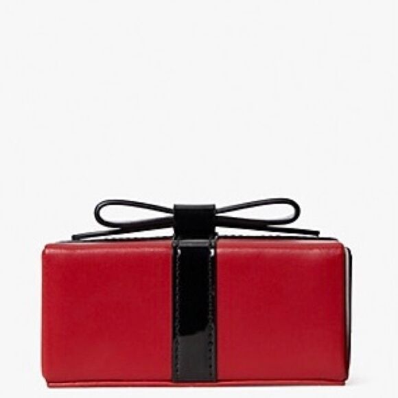 KATE SPADE GIFT/CANDY BOX LEATHER JEWELRY BOX IN RED CURRANT BLACK BOW NEW - Picture 8 of 10